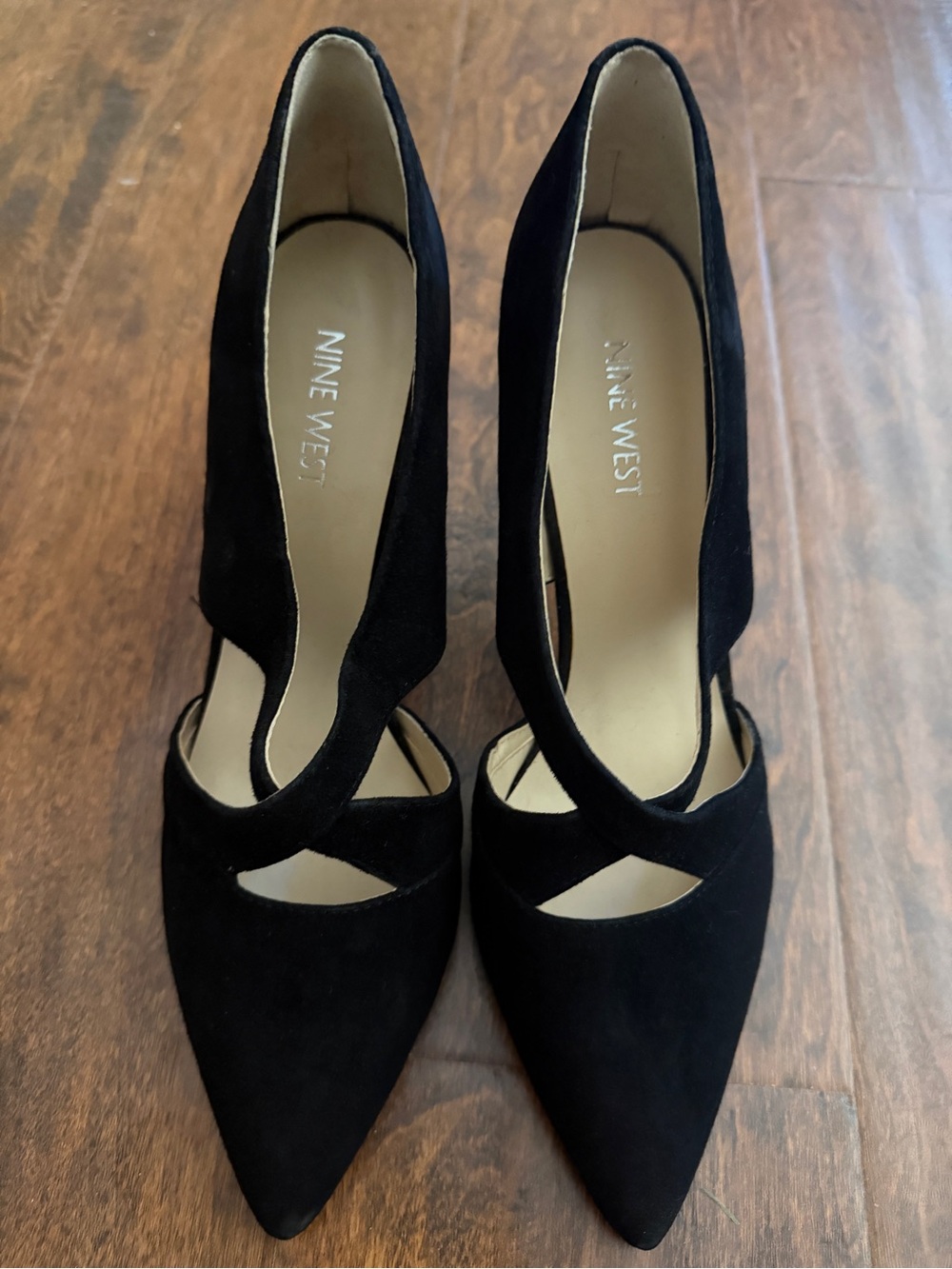 Nine West Black Suede Cutout Pointed Pumps